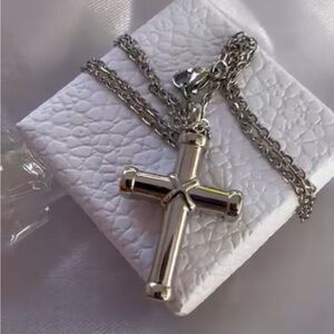 Silver chain with silver cross pendant, Stainless Steel